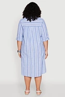 Womens Plus Size Lurex Stripe Quarter Sleeve Shift Dress, Blue, Size 2X