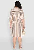 Womens Plus Size Tabbed Sleeve Striped Dress, Multi, Size 1X