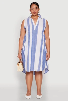 Womens Plus Size Sleeveless Striped Shift Dress, Blue, Size 1X