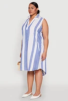 Womens Plus Size Sleeveless Striped Shift Dress, Blue, Size 1X