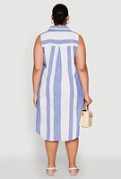 Womens Plus Size Sleeveless Striped Shift Dress, Blue, Size 1X