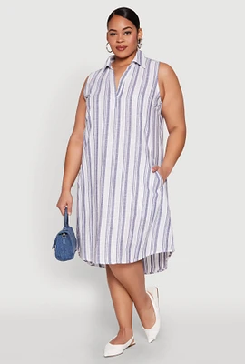 Womens Plus Lurex Striped Midi Dress, Blue,