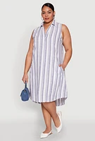 Womens Plus Lurex Striped Midi Dress, Blue,