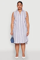 Womens Plus Lurex Striped Midi Dress, Blue,