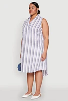 Womens Plus Lurex Striped Midi Dress, Blue,