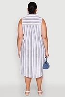 Womens Plus Lurex Striped Midi Dress, Blue,
