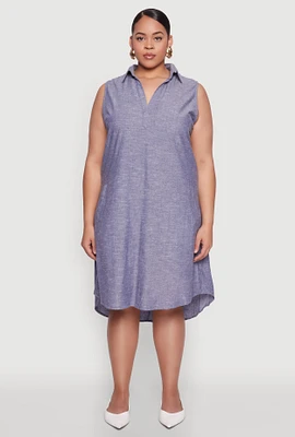 Womens Plus Size Marled Chambray Midi Dress, Blue, Size 3X