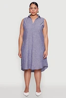 Womens Plus Size Marled Chambray Midi Dress, Blue, Size 3X