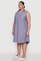 Womens Plus Size Marled Chambray Midi Dress, Blue, Size 3X