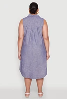 Womens Plus Size Marled Chambray Midi Dress, Blue, Size 3X