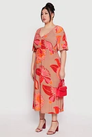 Womens Plus Size Floral Flutter Sleeve Midi Dress, Multi, Size 3X