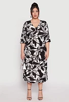 Womens Plus Size Floral V Neck Midi Dress, Multi, Size 3X