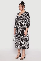 Womens Plus Floral V Neck Midi Dress, Multi,