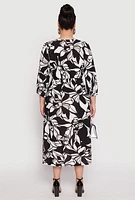 Womens Plus Floral V Neck Midi Dress, Multi,