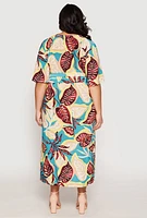 Womens Plus Size Floral Tie Waist Belt Dress, Multi, Size 1X
