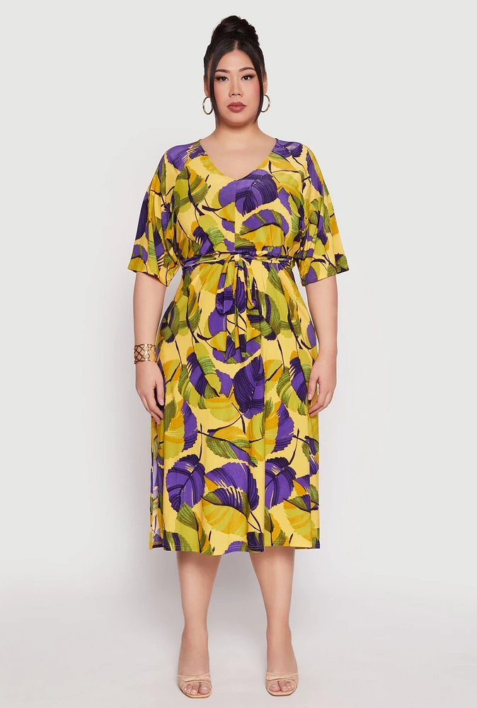 Womens Plus Size Floral Dolman Sleeve Midi Dress, Multi, Size 3X