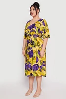 Womens Plus Size Floral Dolman Sleeve Midi Dress, Multi, Size 3X