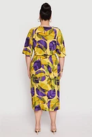 Womens Plus Size Floral Dolman Sleeve Midi Dress, Multi, Size 3X