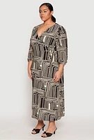 Womens Plus Size Abstract Print Faux Wrap Maxi Dress, Multi, Size 1X