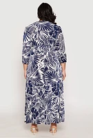 Womens Plus Size Floral Print Faux Wrap Dress, Blue, Size 3X