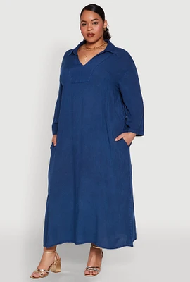 Womens Plus Size Chambray Caftan Dress, Blue, Size 2X
