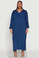 Womens Plus Size Chambray Caftan Dress, Blue, Size 2X