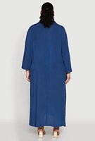 Womens Plus Size Chambray Caftan Dress, Blue, Size 2X