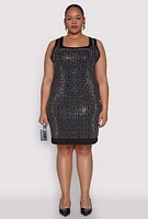 Womens Plus Rhinestone Greek Key Tank Dress,