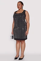 Womens Plus Rhinestone Greek Key Tank Dress,