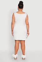 Womens Plus Size Rhinestone Greek Key Tank Dress, White, Size 1X