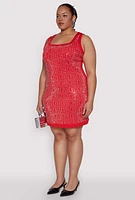 Womens Plus Size Rhinestone Greek Key Tank Dress, Red, Size 1X