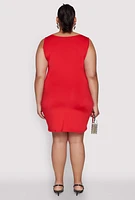 Womens Plus Size Rhinestone Greek Key Tank Dress, Red, Size 1X