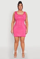 Womens Plus Rhinestone Greek Key Tank Dress, 2X