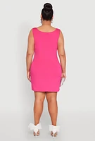 Womens Plus Size Rhinestone Greek Key Tank Dress, Pink, Size 2X