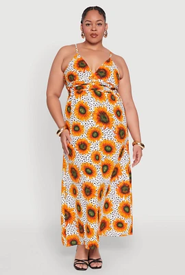 Womens Plus Size Sunflower Print Maxi Dress, Multi, Size 1X