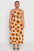 Womens Plus Size Sunflower Print Maxi Dress, Multi, Size 1X