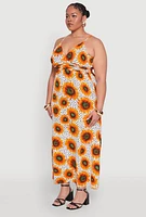 Womens Plus Size Sunflower Print Maxi Dress, Multi, Size 1X