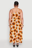 Womens Plus Size Sunflower Print Maxi Dress, Multi, Size 1X