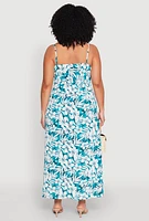 Womens Plus Tropical Print Empire Waist Maxi Dress, Green,