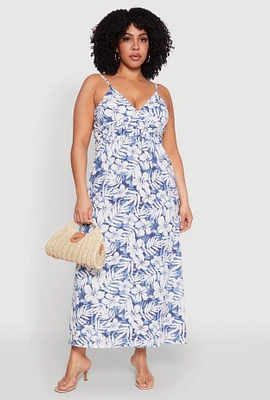 Womens Plus Tropical Print Empire Waist Maxi Dress,