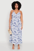 Womens Plus Tropical Print Empire Waist Maxi Dress,