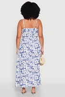 Womens Plus Tropical Print Empire Waist Maxi Dress,