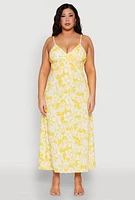 Womens Plus Size Tropical Print Empire Waist Maxi Dress, Yellow, Size 2X