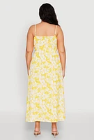 Womens Plus Size Tropical Print Empire Waist Maxi Dress, Yellow, Size 2X