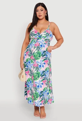 Womens Plus Size Floral Print Empire Waist Maxi Dress, Multi, Size 3X