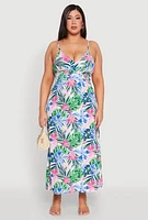 Womens Plus Size Floral Print Empire Waist Maxi Dress, Multi