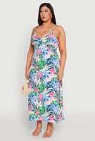 Womens Plus Size Floral Print Empire Waist Maxi Dress, Multi