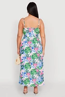 Womens Plus Size Floral Print Empire Waist Maxi Dress, Multi