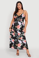 Womens Plus Floral Print Maxi Empire Waist Dress, Multi,