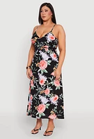 Womens Plus Size Floral Print Maxi Empire Waist Dress, Multi, Size 1X